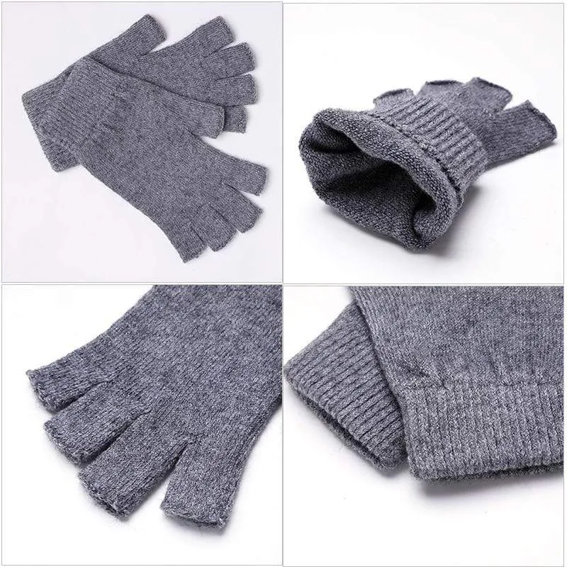 Sparsil Women Men Half Finger Cashmere Glove Short Wool Knitted Wrist Mitten Winter Warm Unisex Wool Stretch Fingerless Gloves