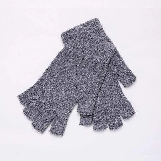 Sparsil Women Men Half Finger Cashmere Glove Short Wool Knitted Wrist Mitten Winter Warm Unisex Wool Stretch Fingerless Gloves