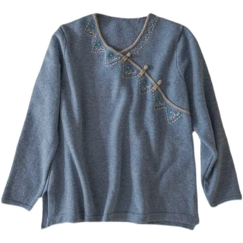 Spring Retro Soft V-Neck Irregular Collar Sweater