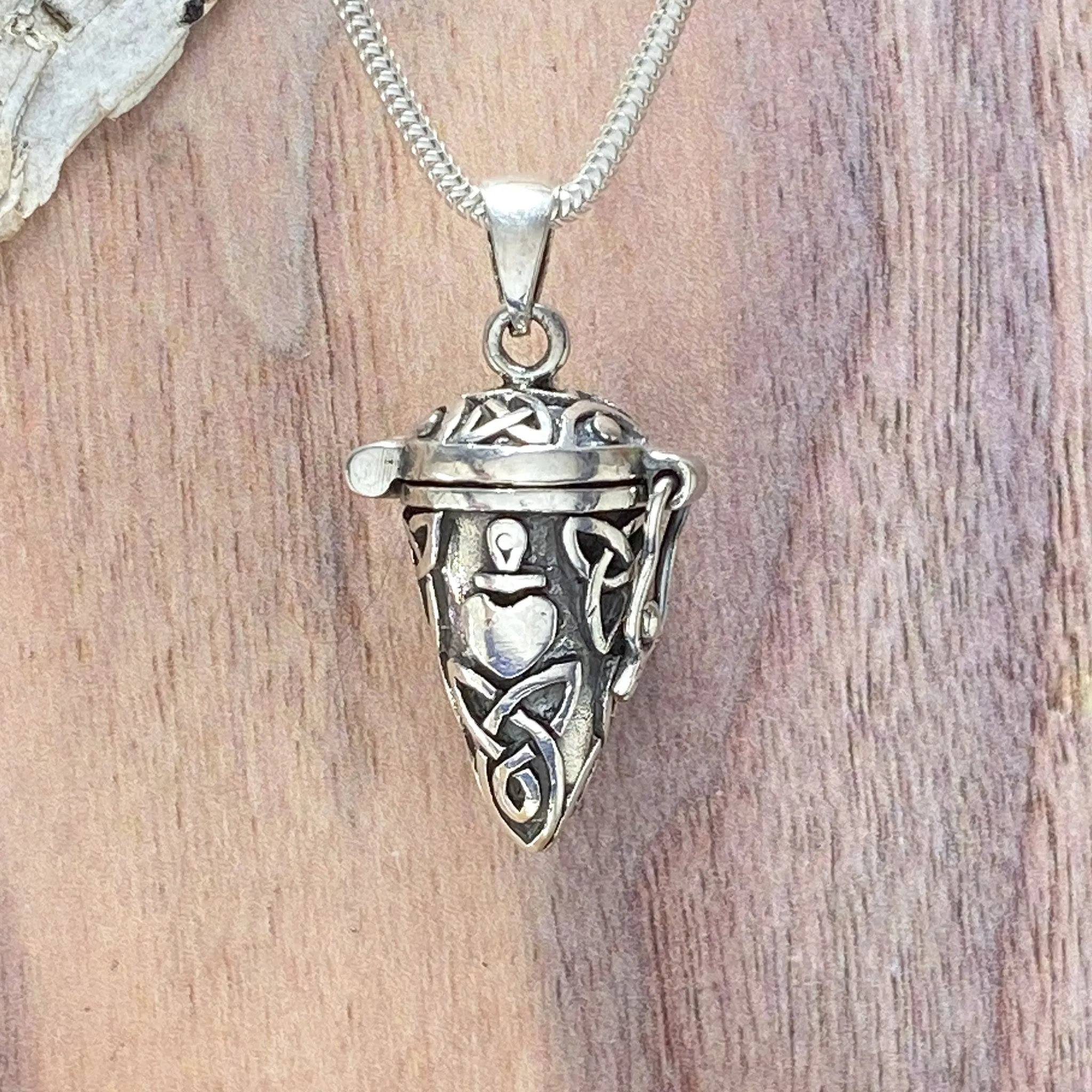 Sterling Silver Hinged Pendant with Triquetras