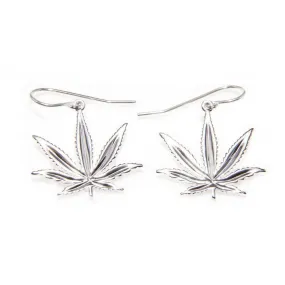 Sterling Silver Sativa Leaf Classic Hook Earrings