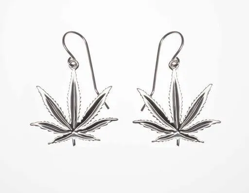 Sterling Silver Sativa Leaf Classic Hook Earrings