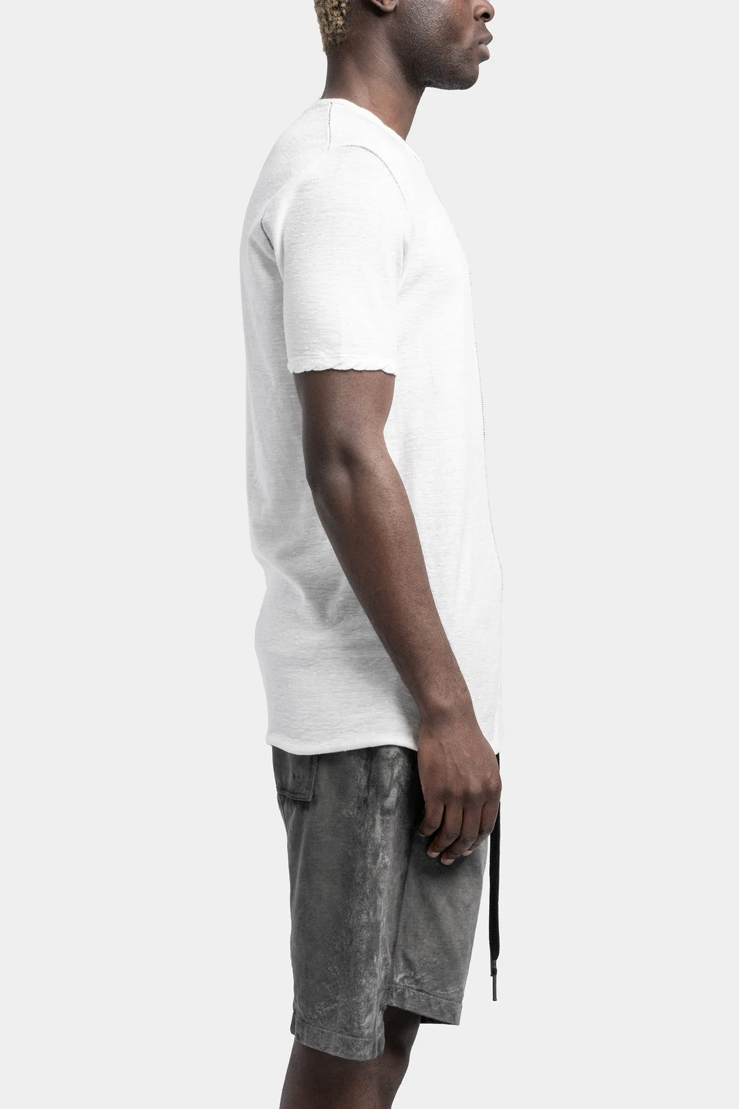 Structured cotton scar stitch tee, White