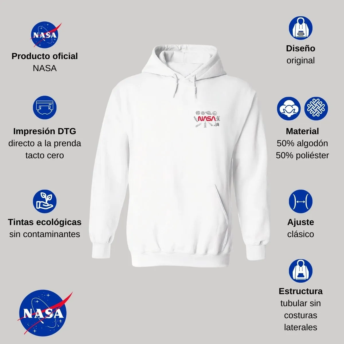 Sudadera Mujer Hoodie Nasa Espacio Escudo