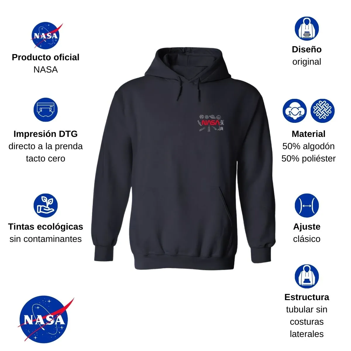 Sudadera Mujer Hoodie Nasa Espacio Escudo