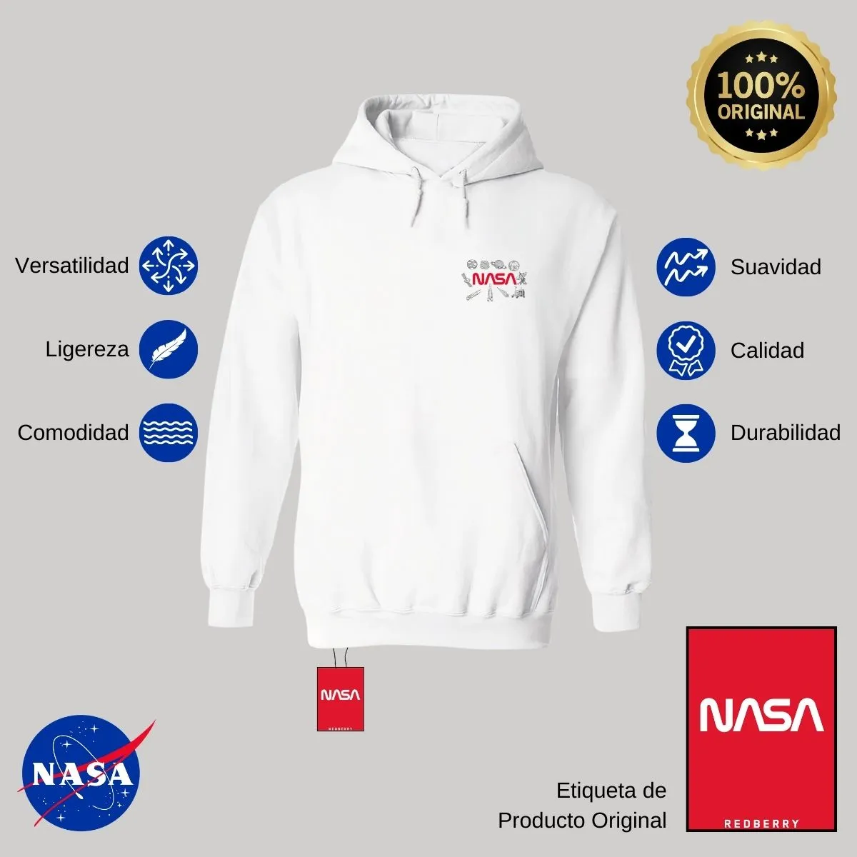 Sudadera Mujer Hoodie Nasa Espacio Escudo