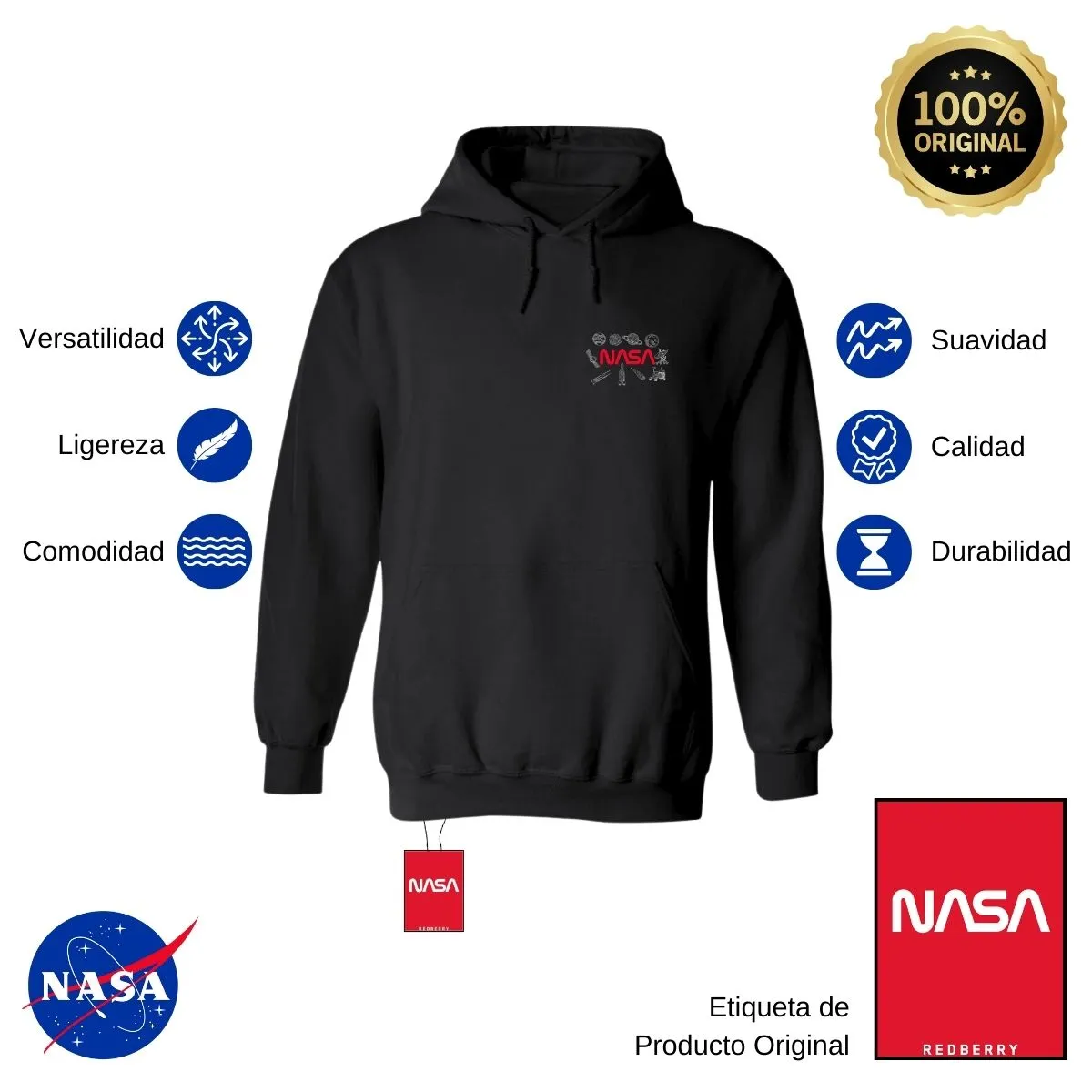 Sudadera Mujer Hoodie Nasa Espacio Escudo