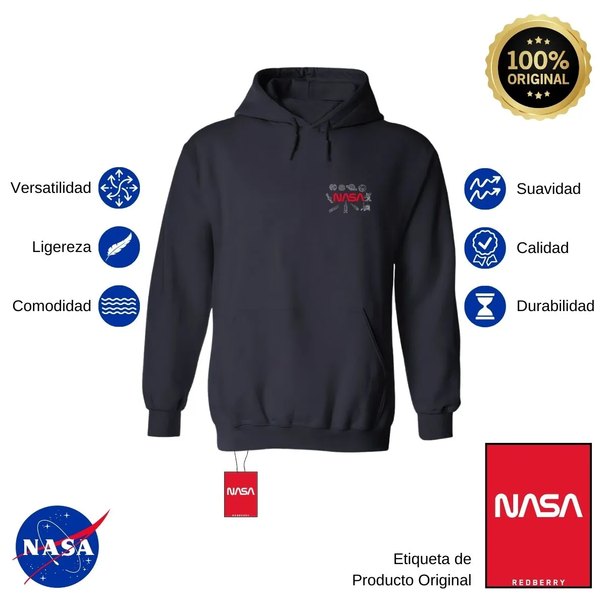 Sudadera Mujer Hoodie Nasa Espacio Escudo