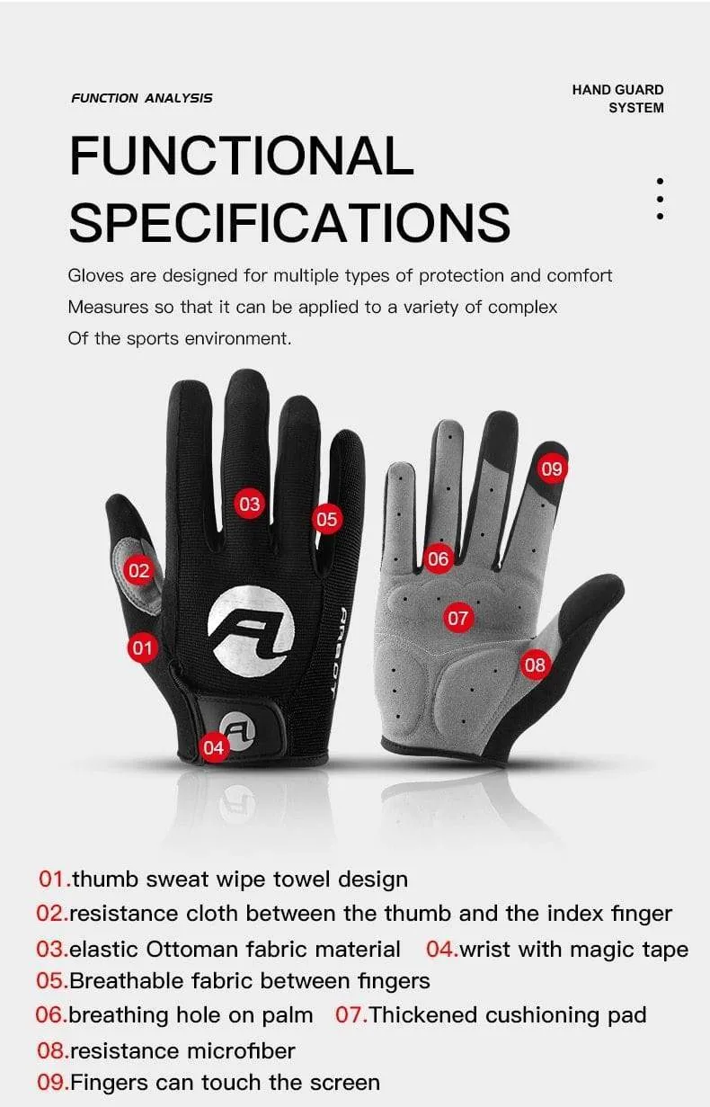 Summer Bicycle Full Finger Cycling Bike Gloves Absorbing Sweat for Men and Women Bicycle Riding Outdoor Sports Protector