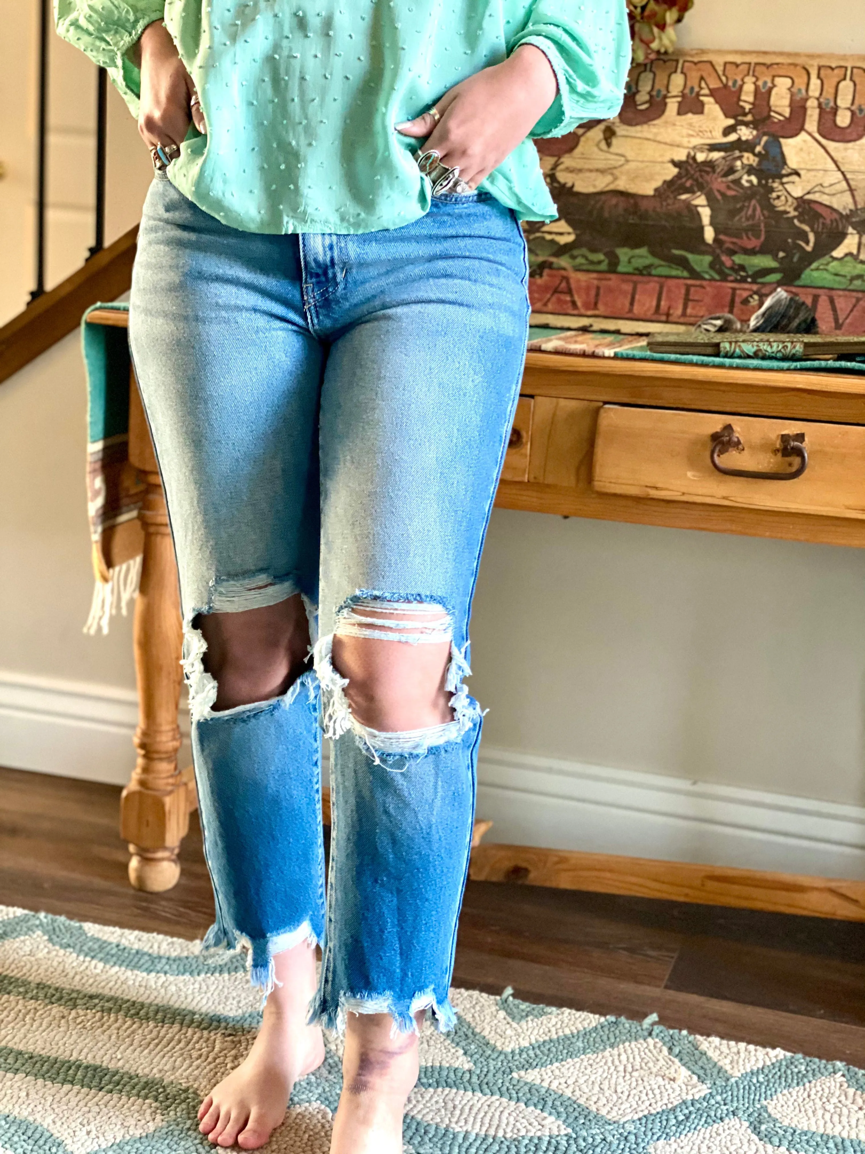 The KanCan Darcy Distressed Crop Denim