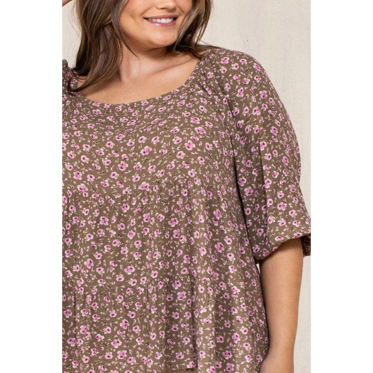 Tiny Floral Printed Square Neckline Top