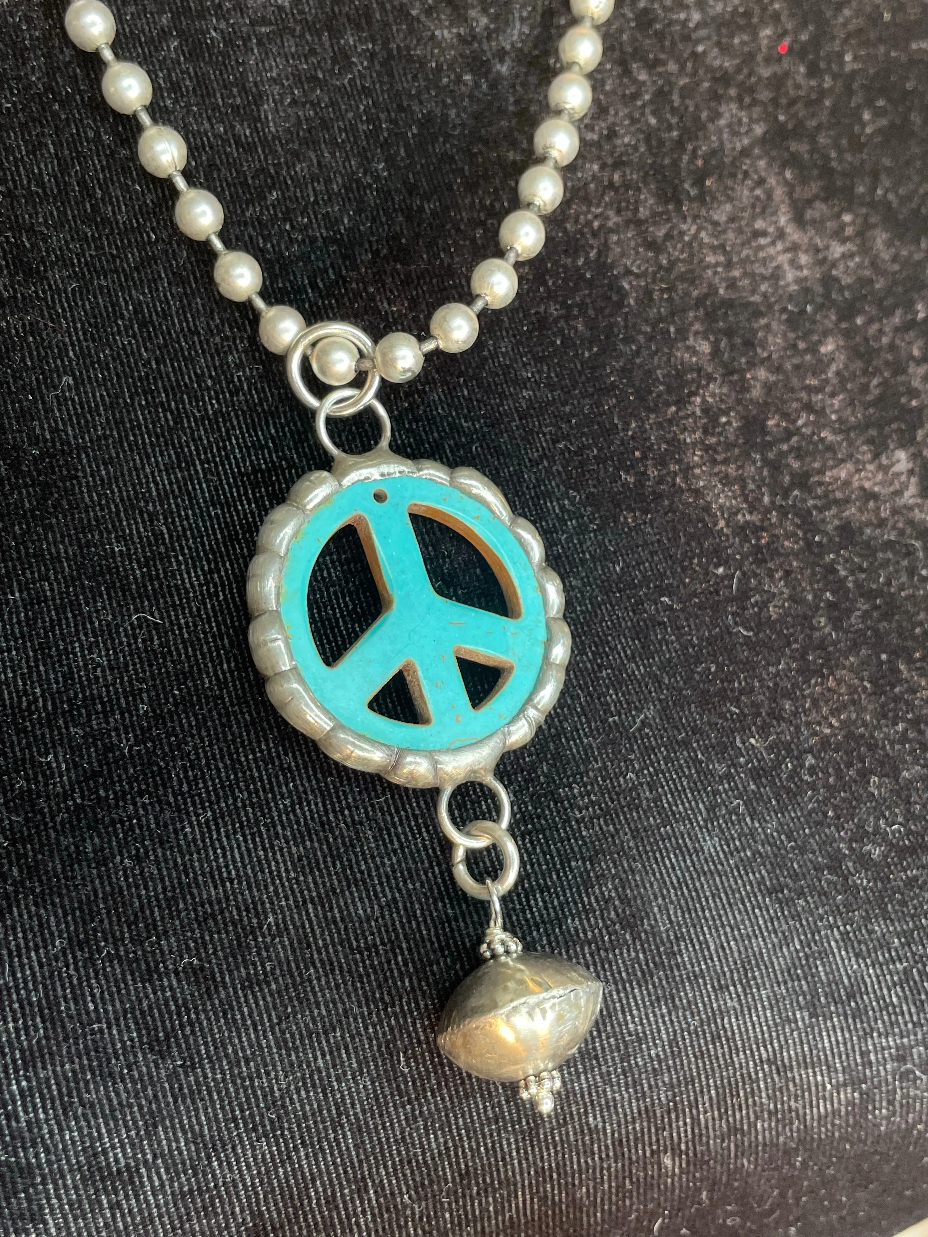 Turquoise Peace Sign Pendant Necklace (M)