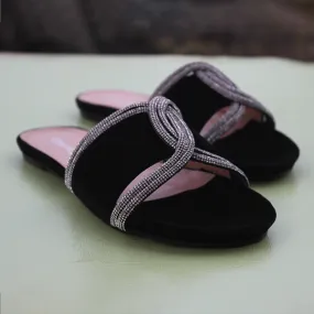 Velvet Black Fancy Slippers for women