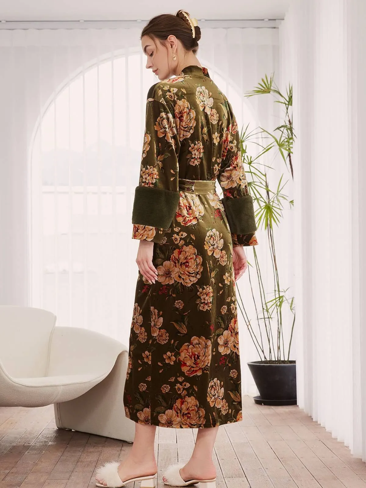 Velvet Floral Kimono Robe