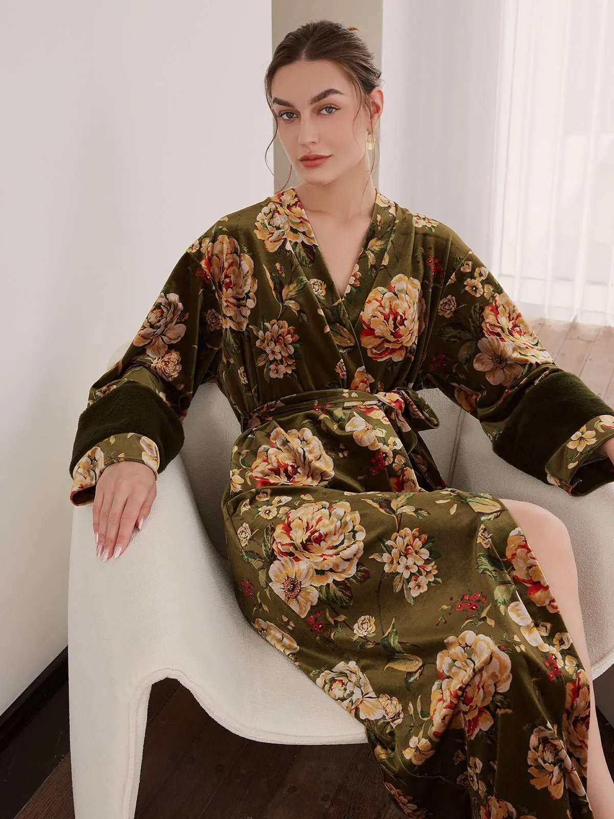 Velvet Floral Kimono Robe