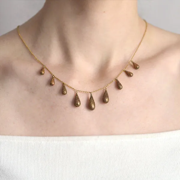 Victorian 15kt Gold Etruscan Tear Drop Festoon Necklace