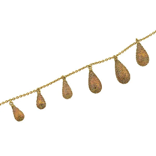 Victorian 15kt Gold Etruscan Tear Drop Festoon Necklace