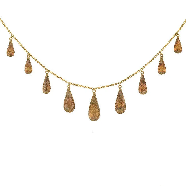 Victorian 15kt Gold Etruscan Tear Drop Festoon Necklace