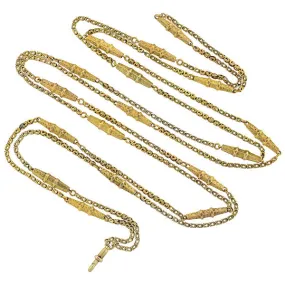 Victorian Long 10kt Textured Gold Link Chain Necklace 54"