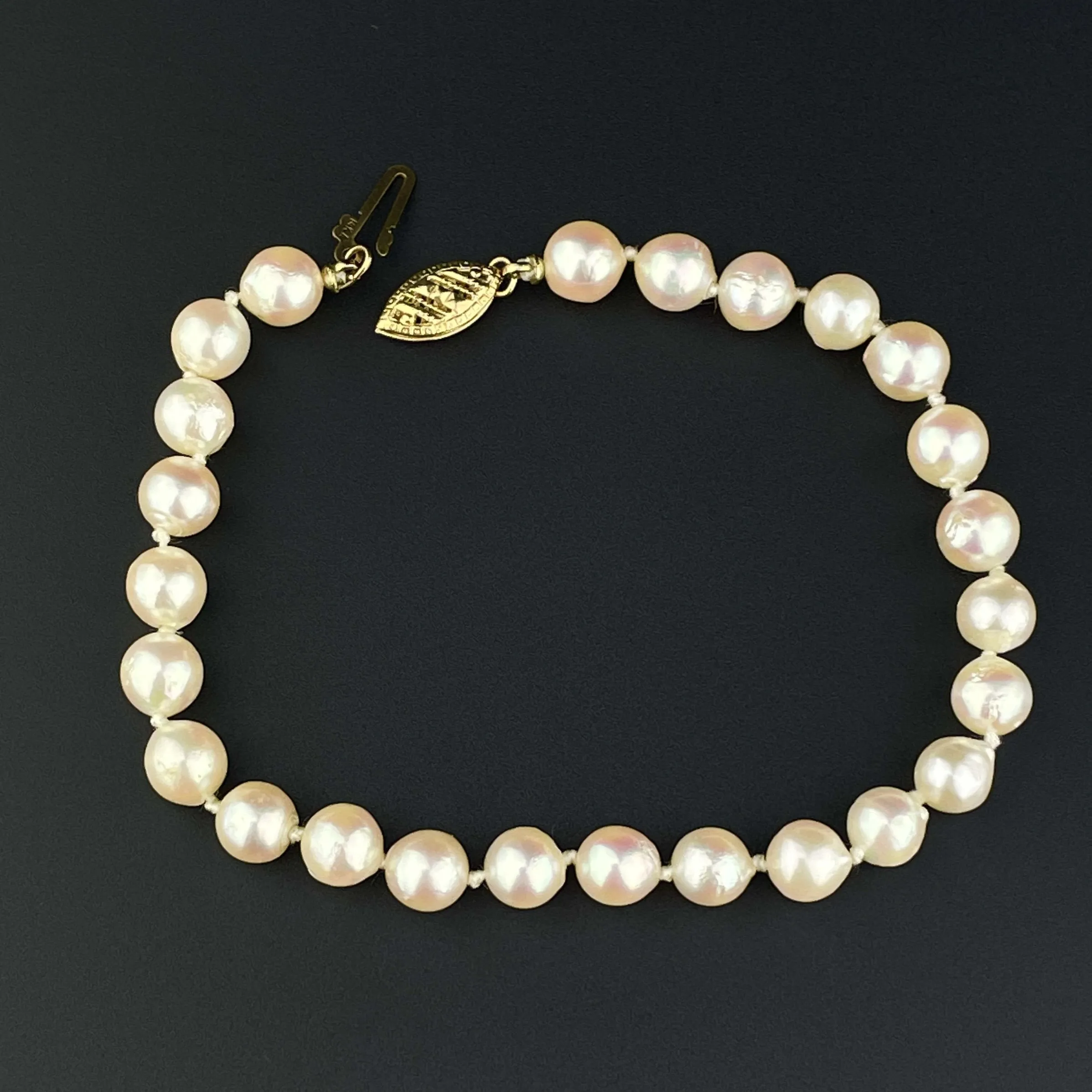 Vintage 14K Gold Cultured Pearl Single Strand Bracelet