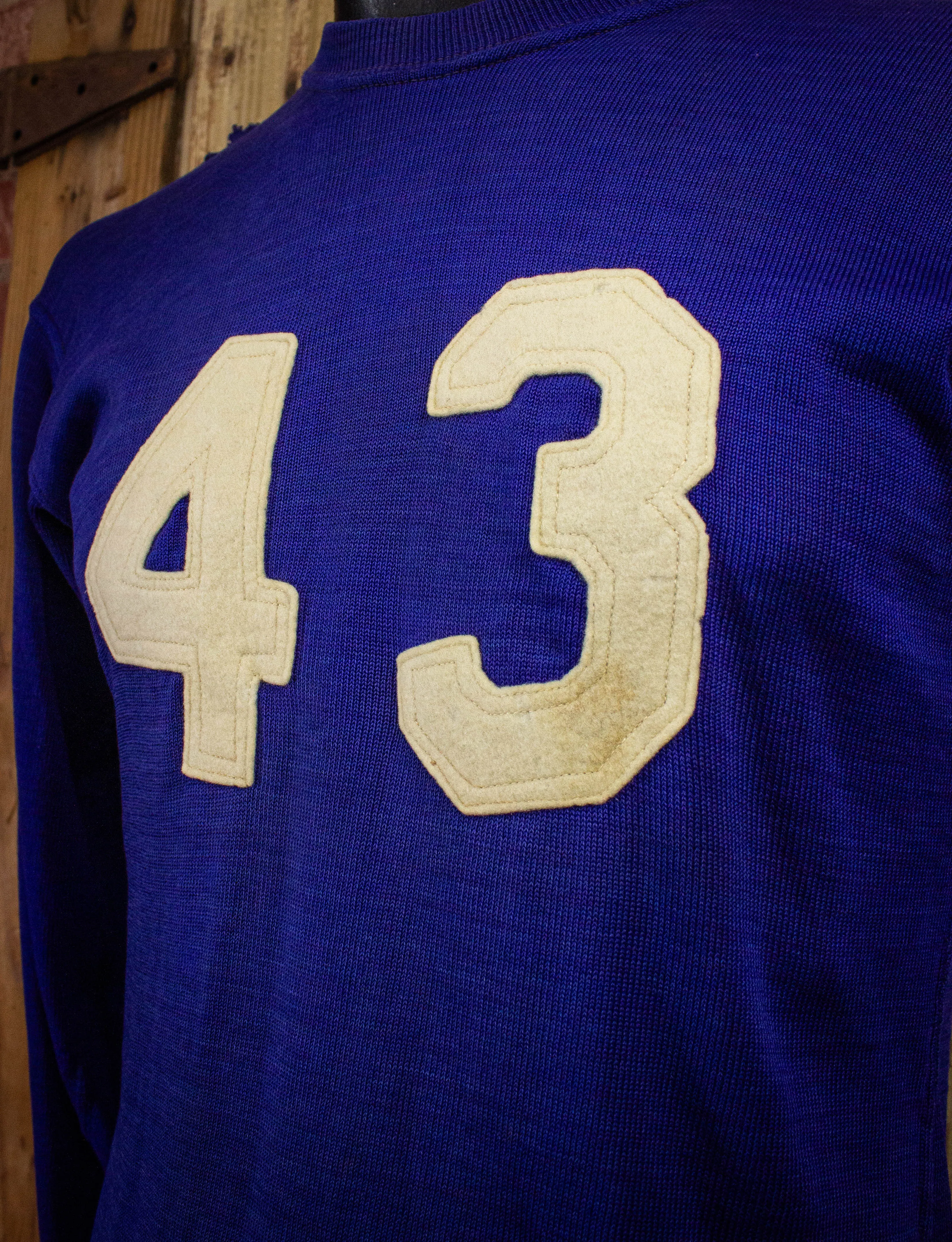 Vintage #43 Long Sleeve Jersey T Shirt 60s Blue Small