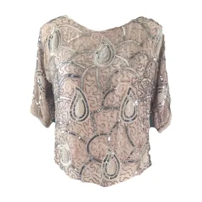 Vintage Beaded and Sequin Pink Blush Silk Blouse. Vintage Saks Fifth Avenue Evening Attire.