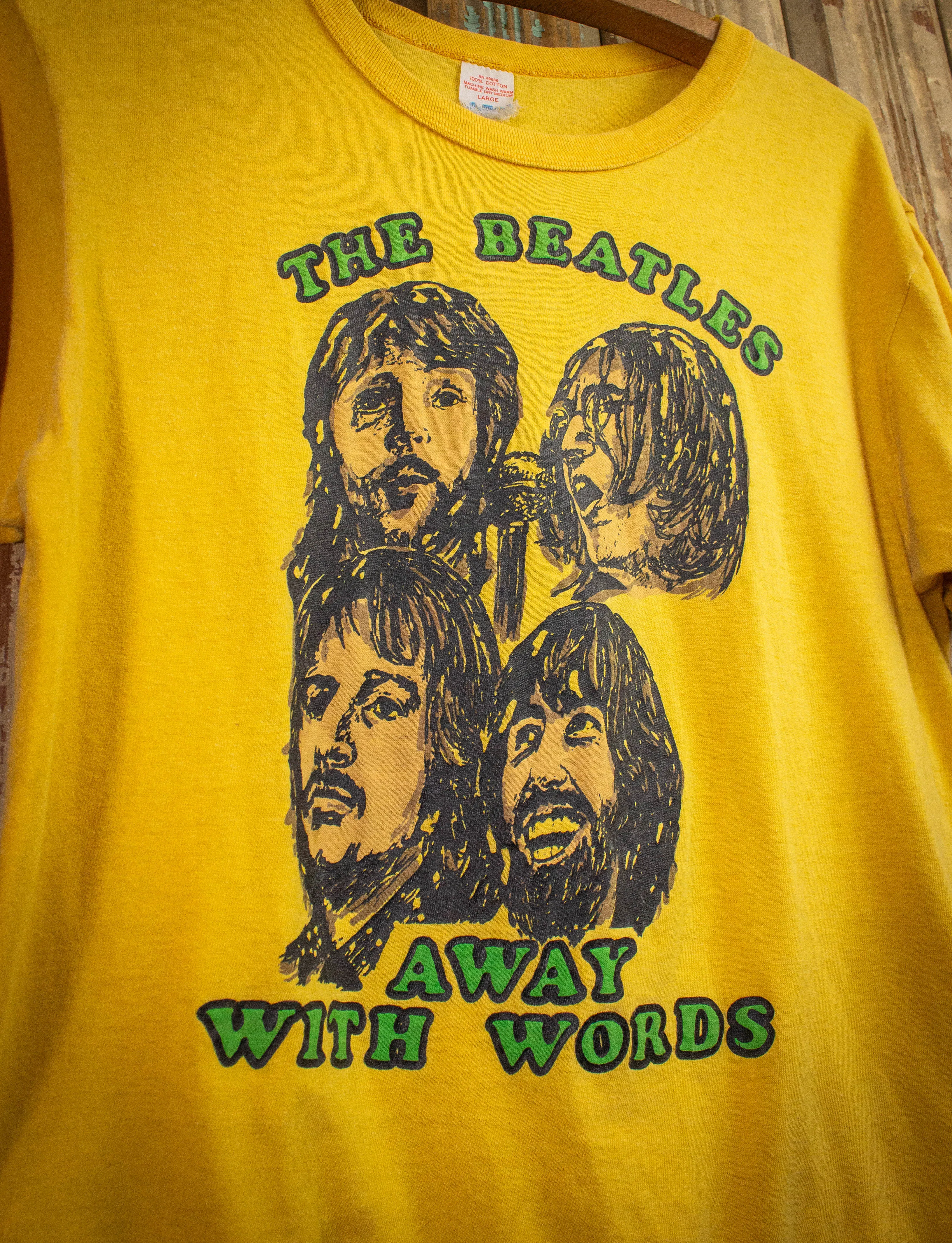 Vintage Beatles Away With Words T Shirt 70s Yellow Medium