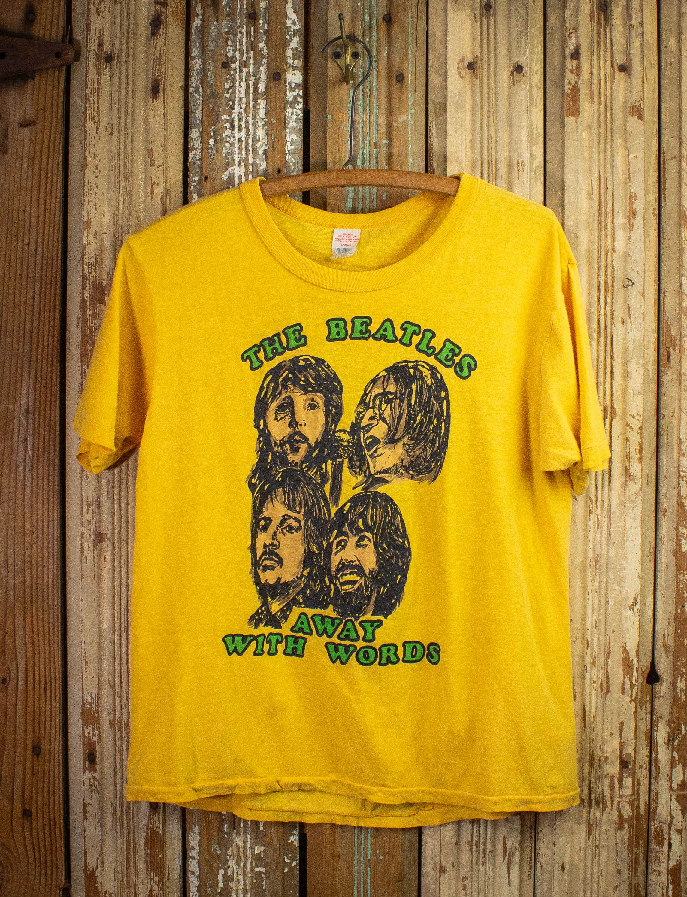 Vintage Beatles Away With Words T Shirt 70s Yellow Medium