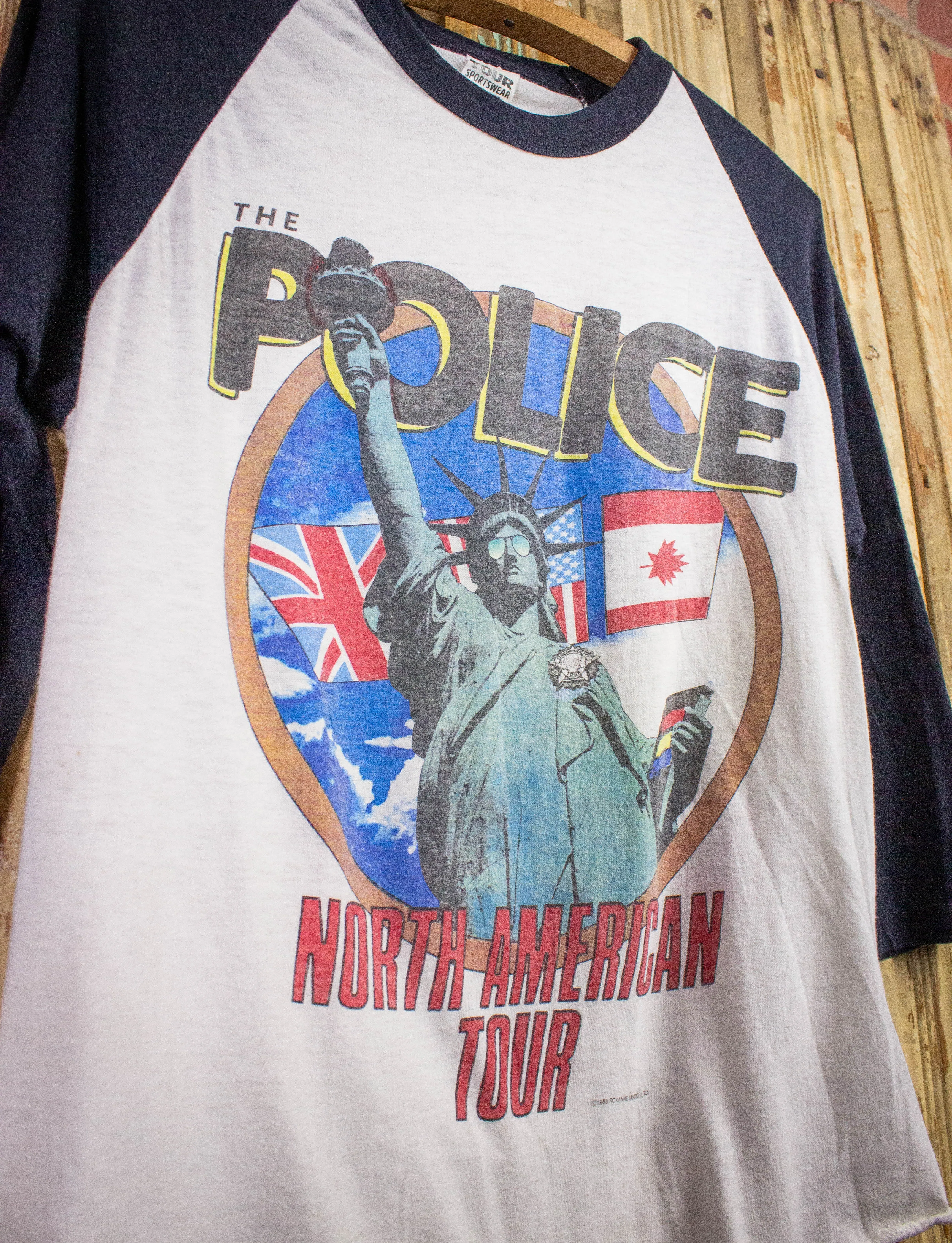 Vintage Police North American Tour Raglan Concert T Shirt 1983 White/Navy Blue Medium