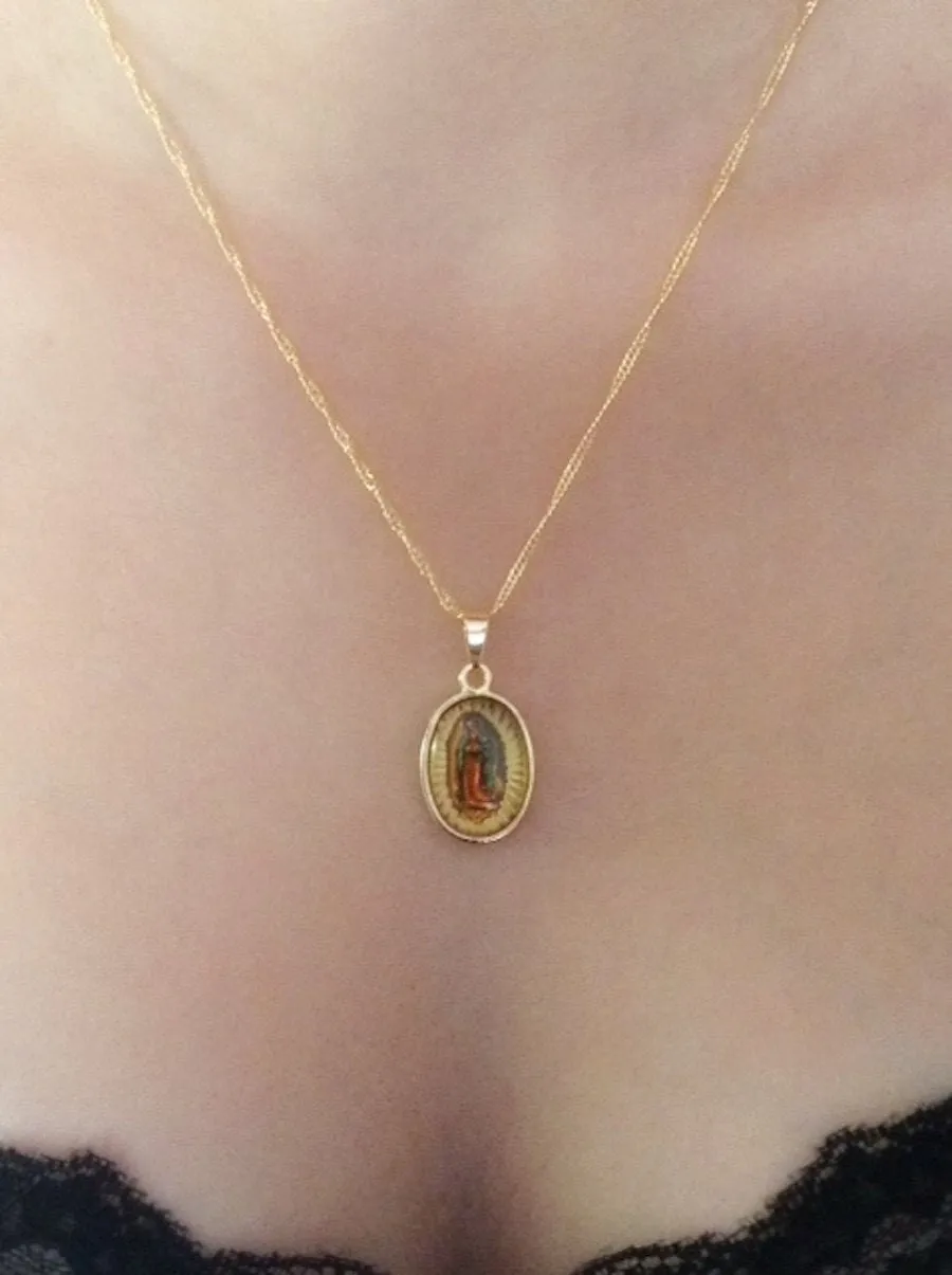 Virgen de Guadalupe Our Lady of Guadalupe Necklace, Our Lady Guadalupe Gold Oval Pendant, Gold Virgin Mary Pendant, Catholic Jewelry, Gifts