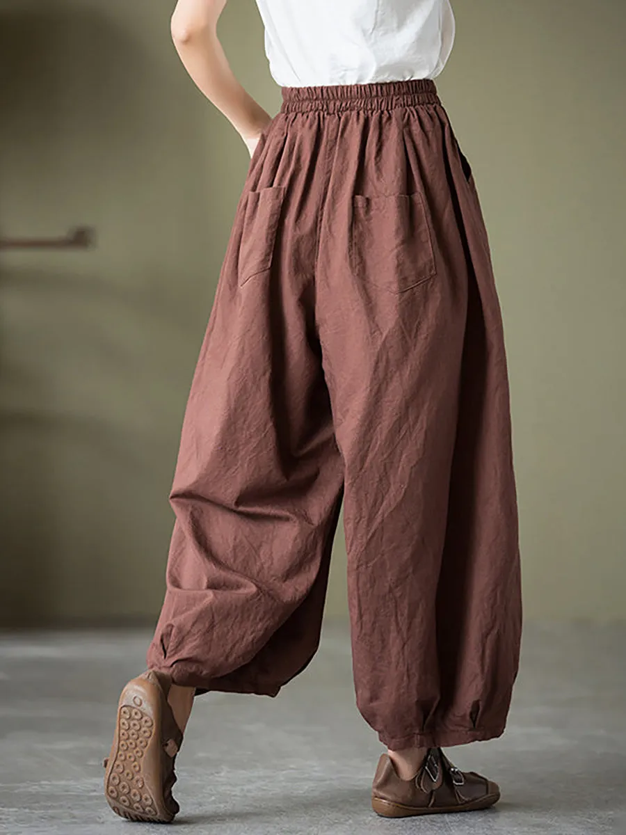 Women Cotton Linen Pocket Casual Lantern Pants