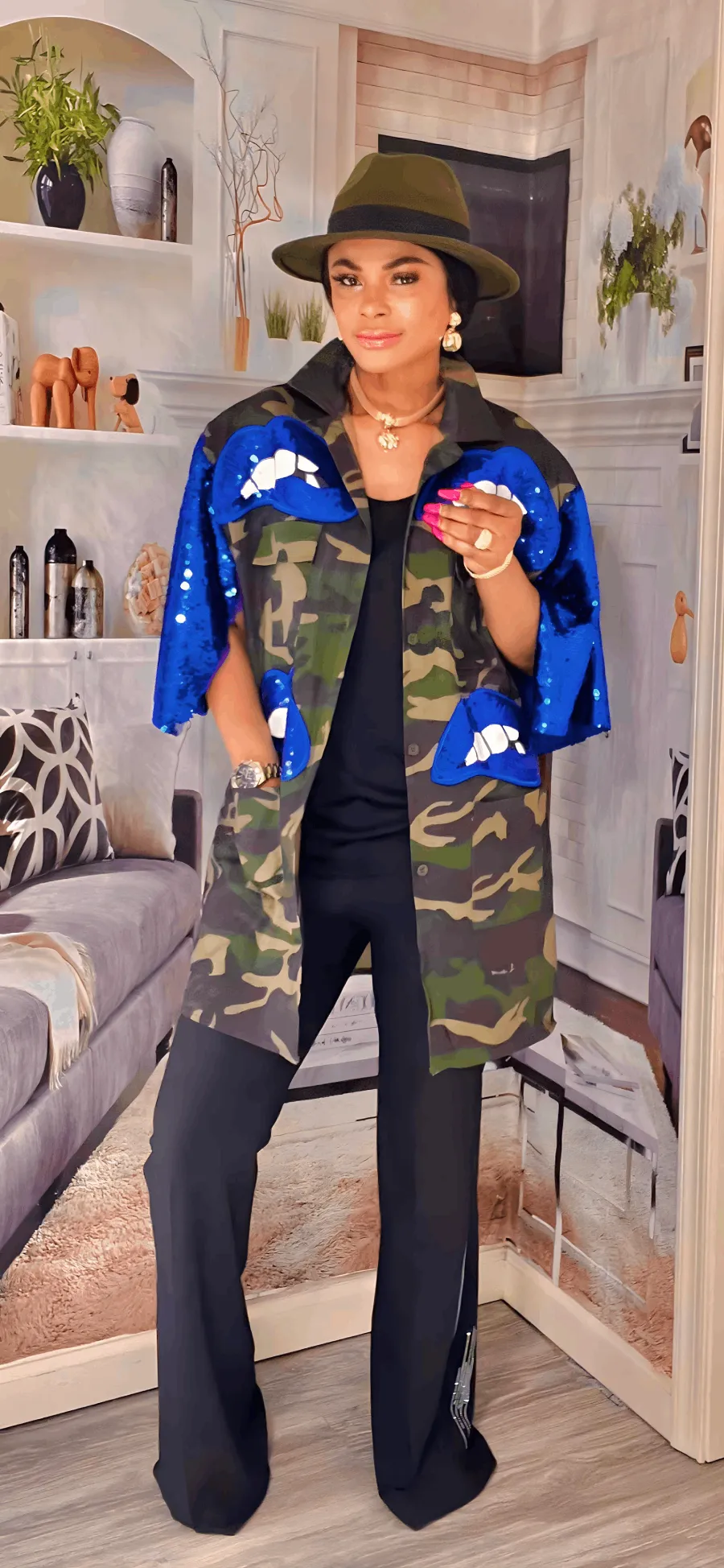 WOMEN SEQUIN/CAMOUFLAGE JACKET