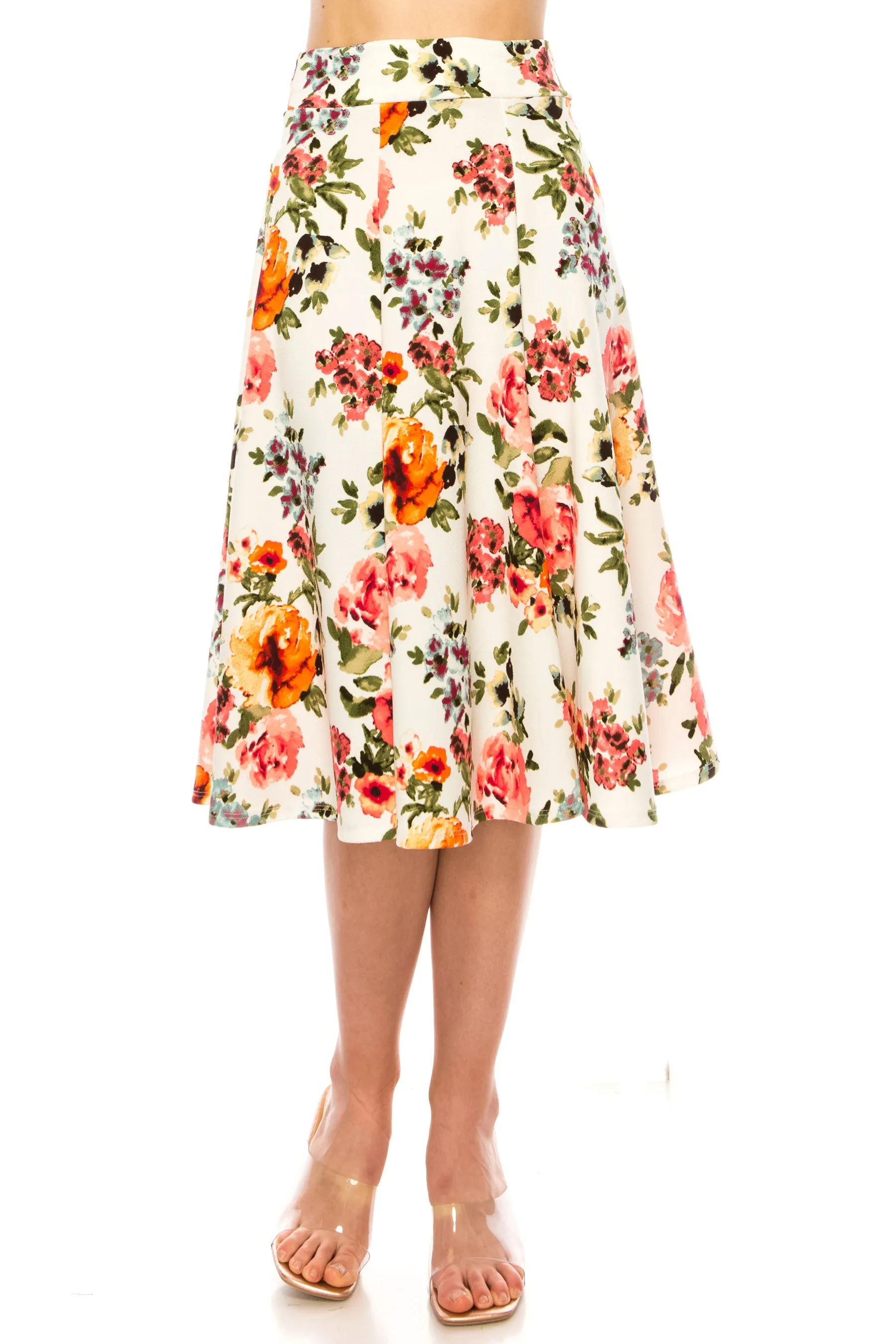 Women's Floral print A-line midi skirt