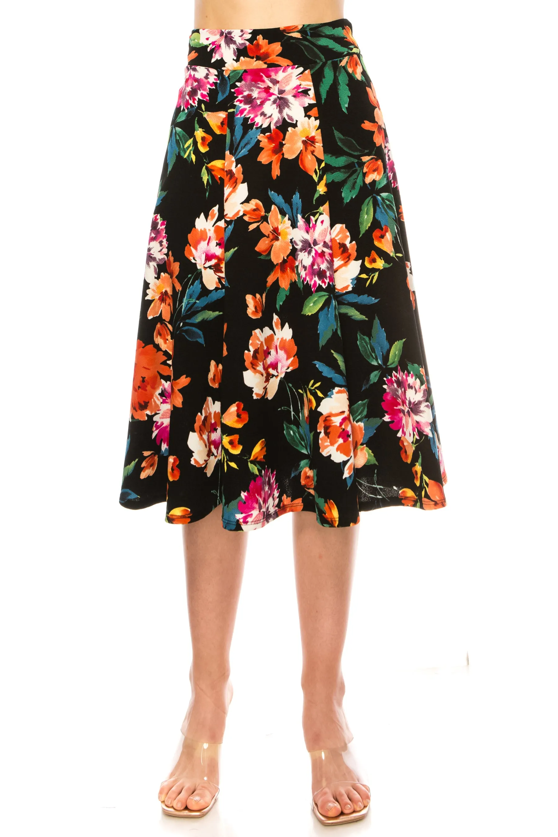 Women's Floral print A-line midi skirt