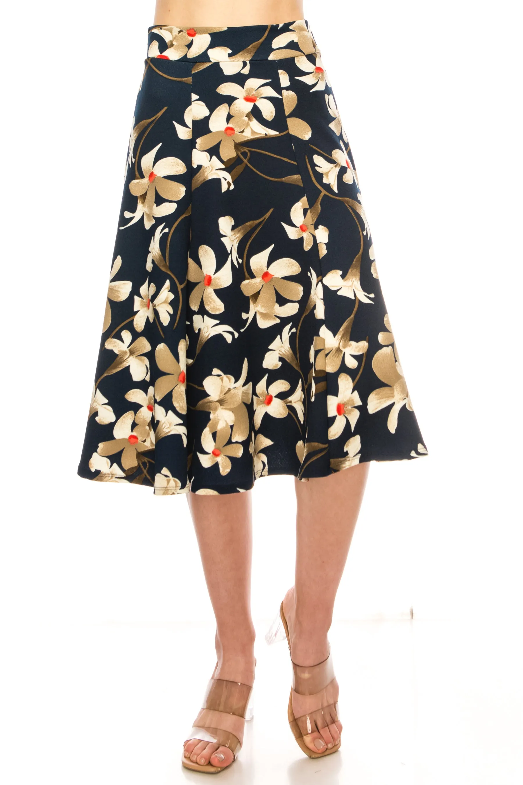 Women's Floral print A-line midi skirt