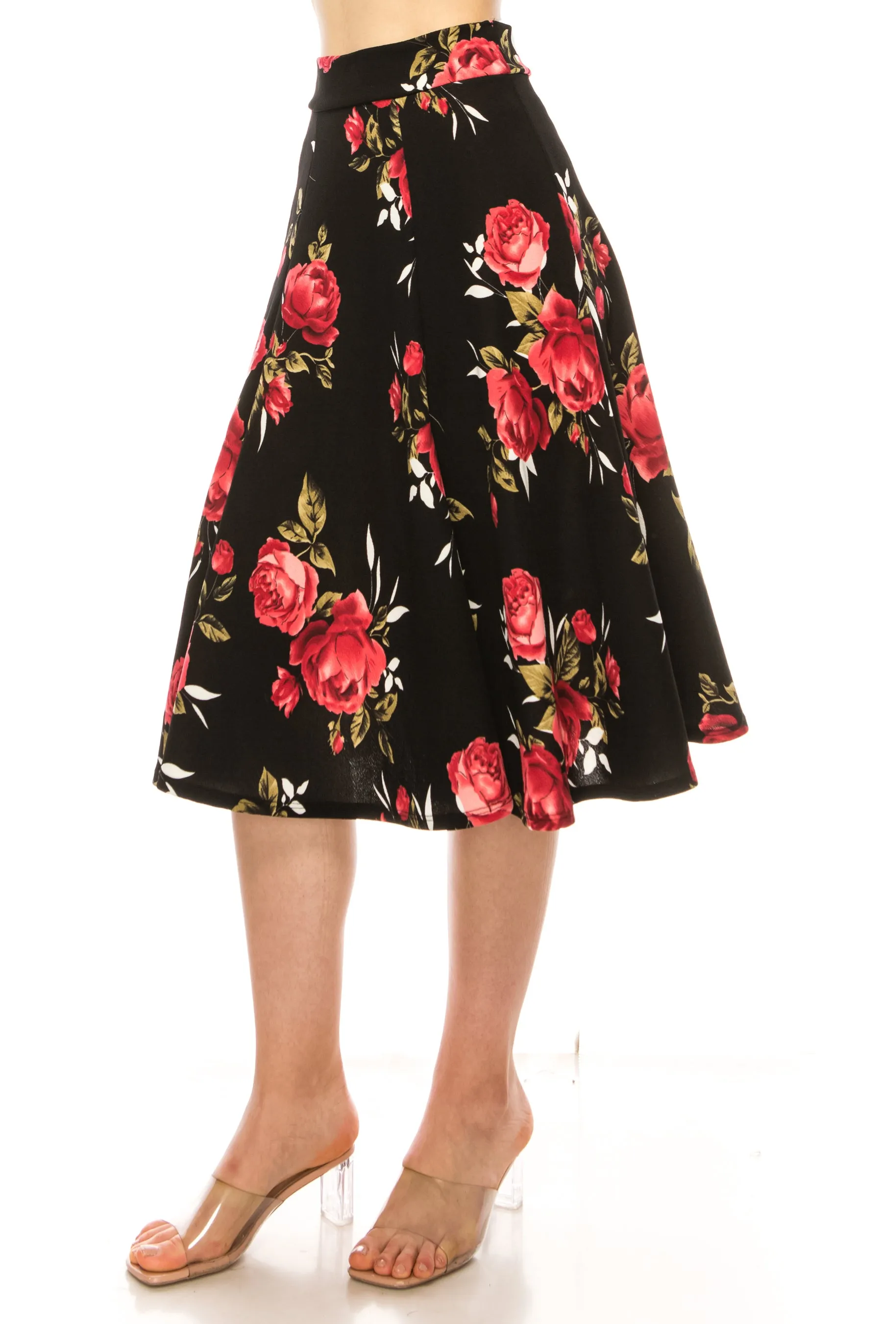 Women's Floral print A-line midi skirt