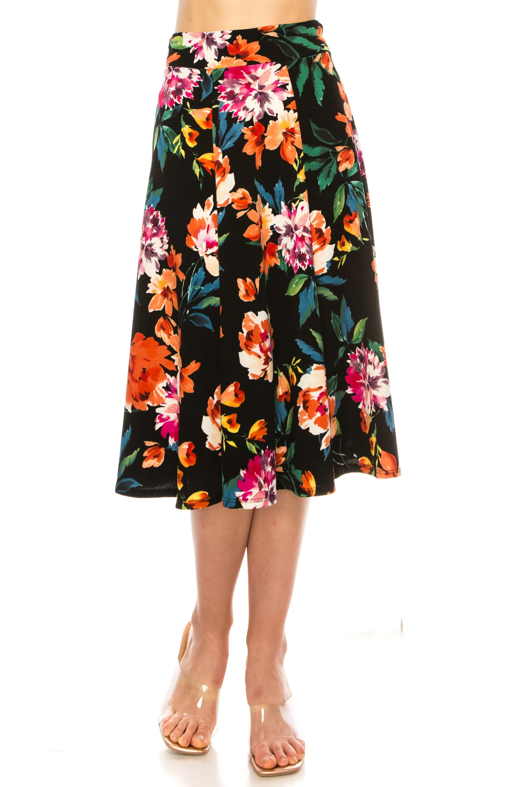 Women's Floral print A-line midi skirt