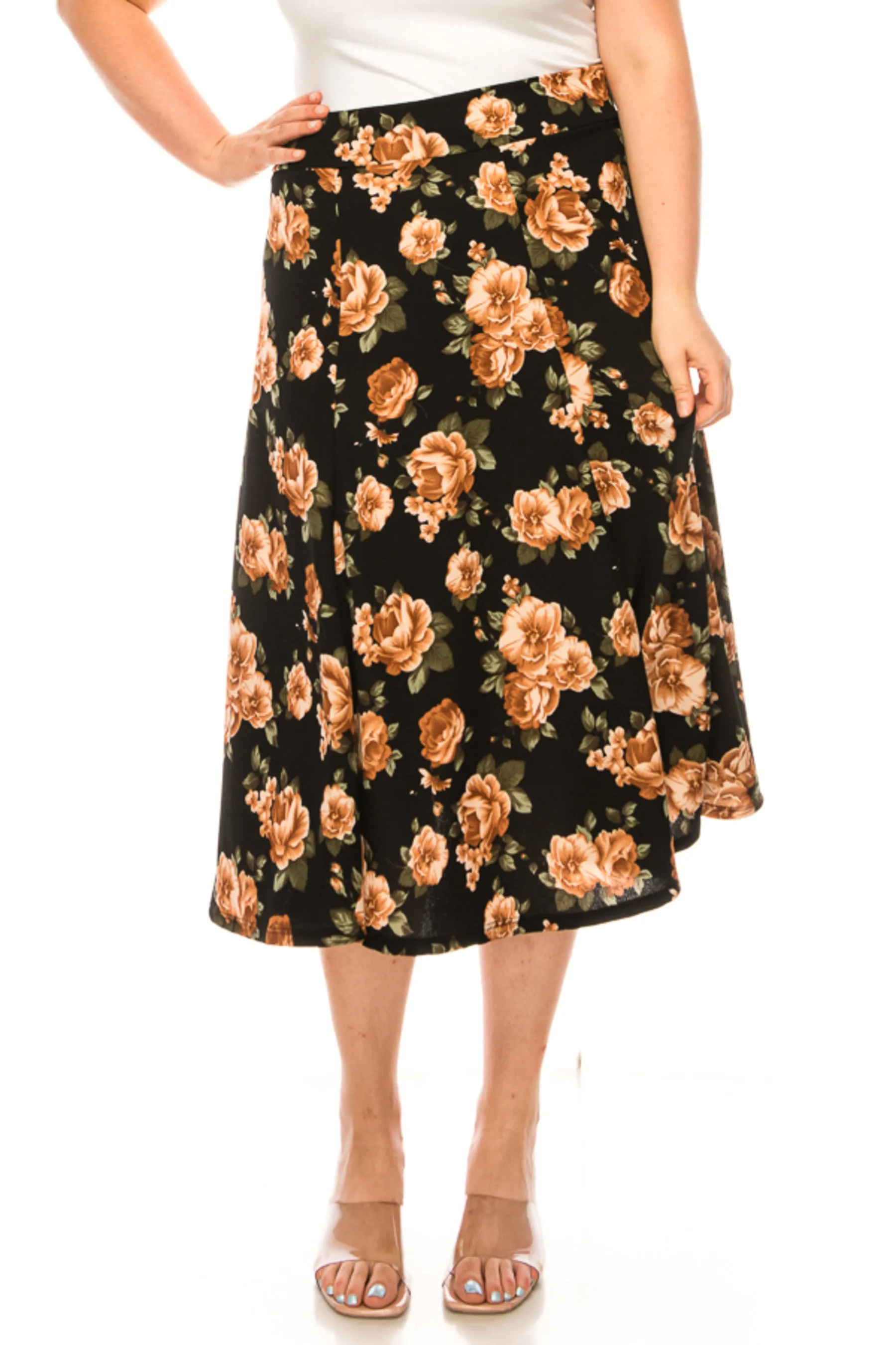 Women's Floral print A-line midi skirt