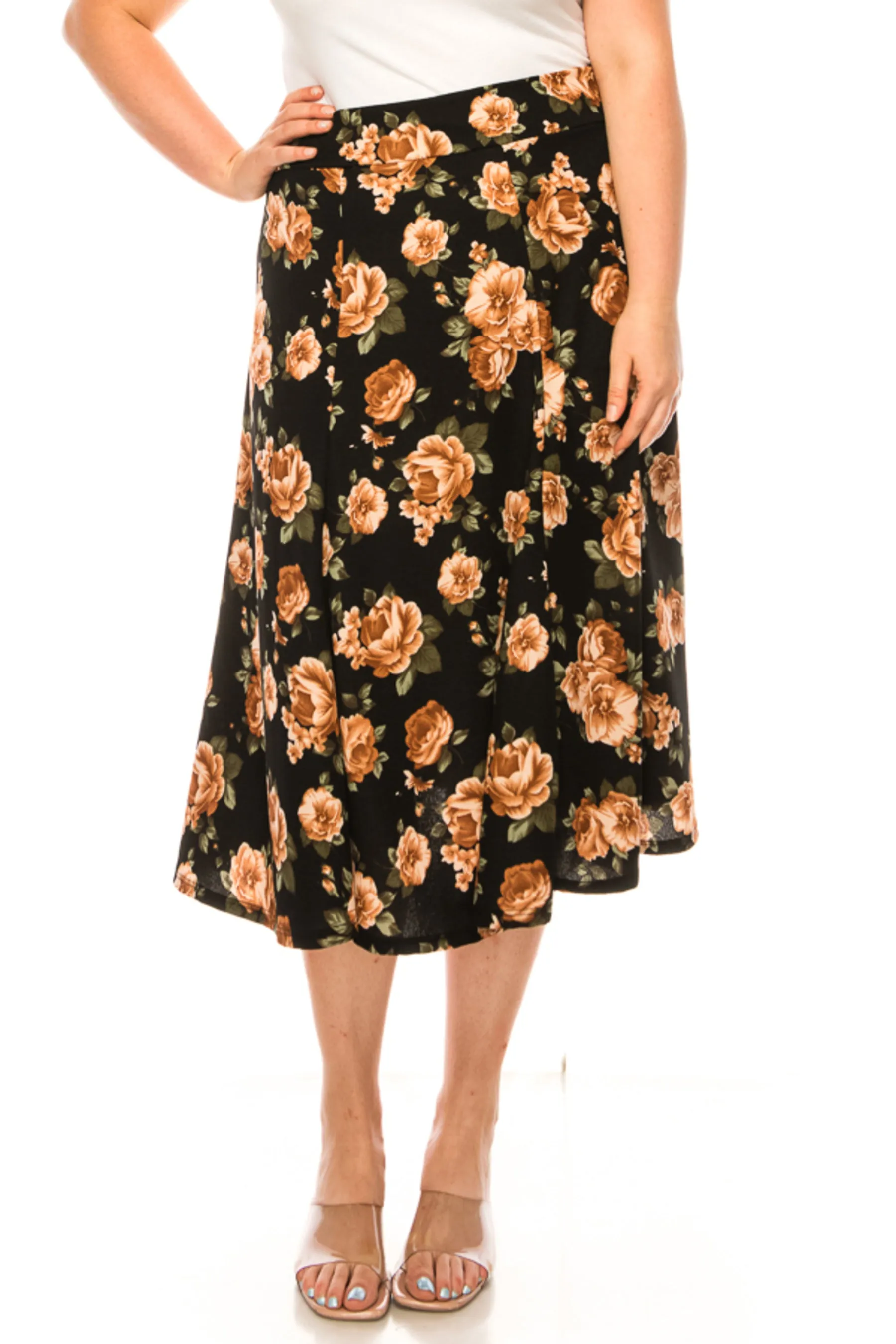 Women's Floral print A-line midi skirt