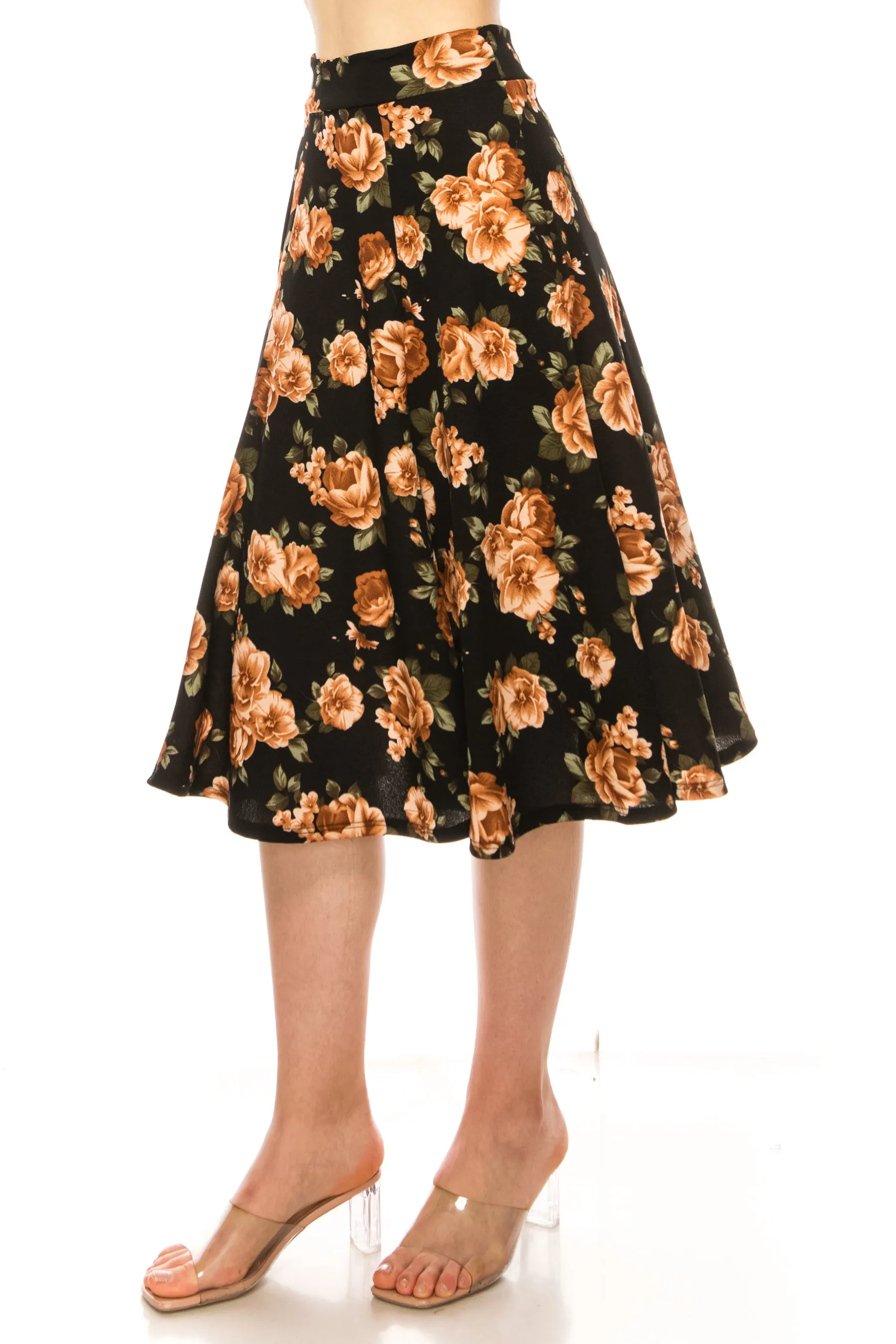 Women's Floral print A-line midi skirt