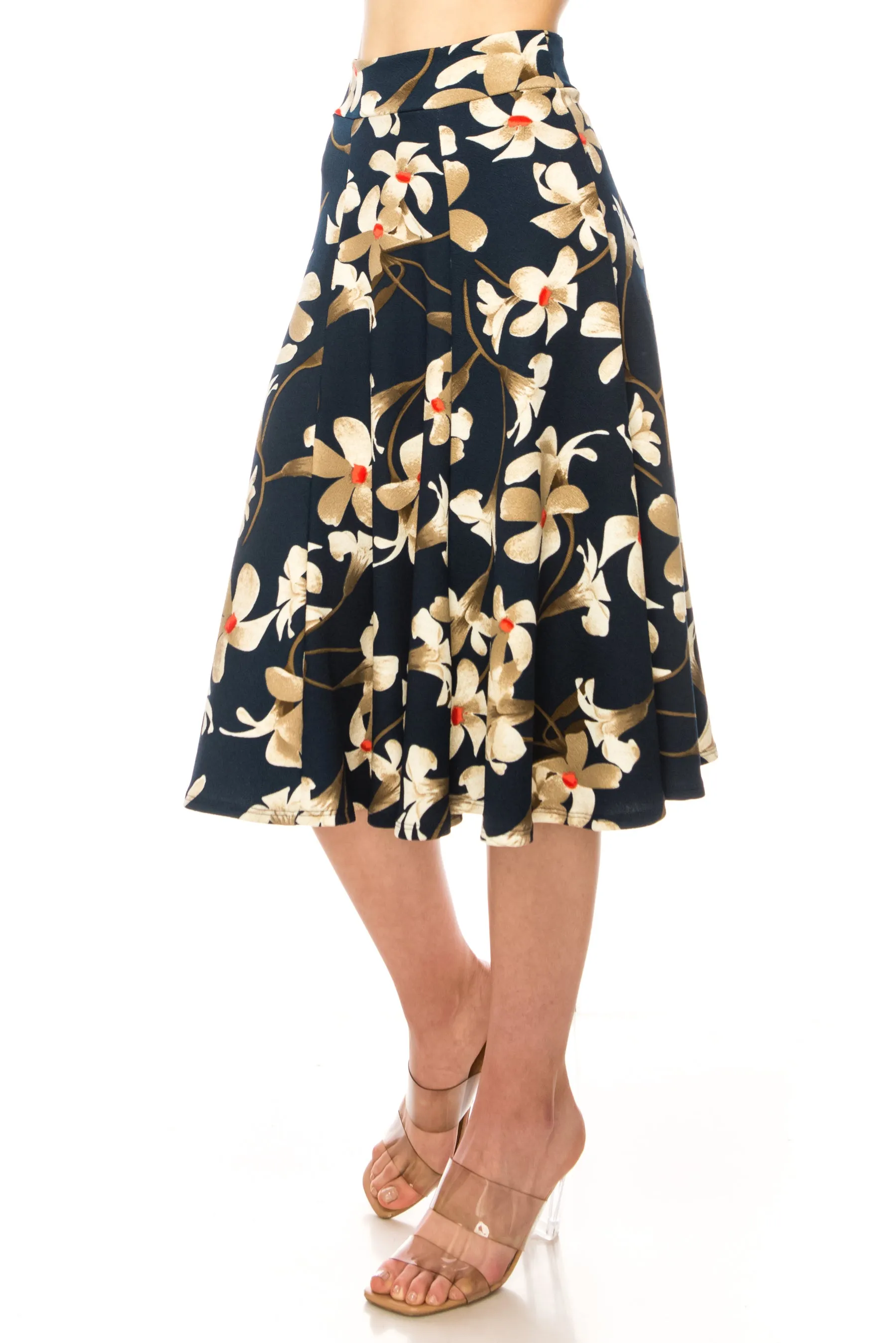 Women's Floral print A-line midi skirt