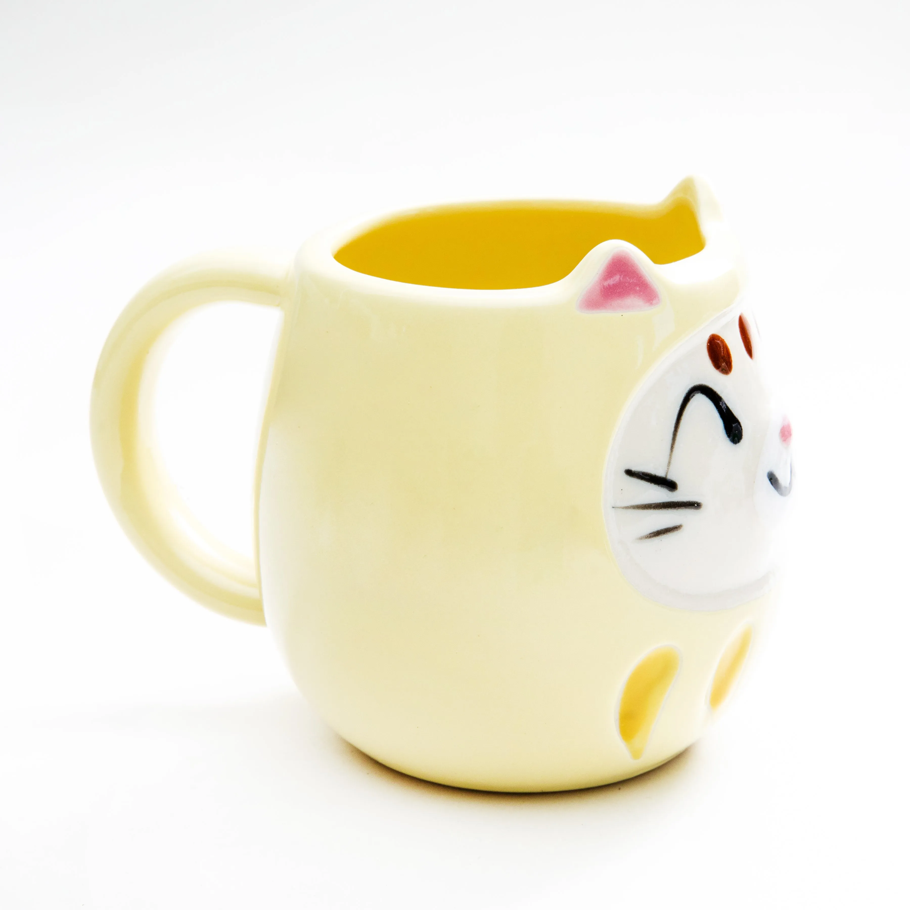 Yellow Daruma Cat Porcelain Mug