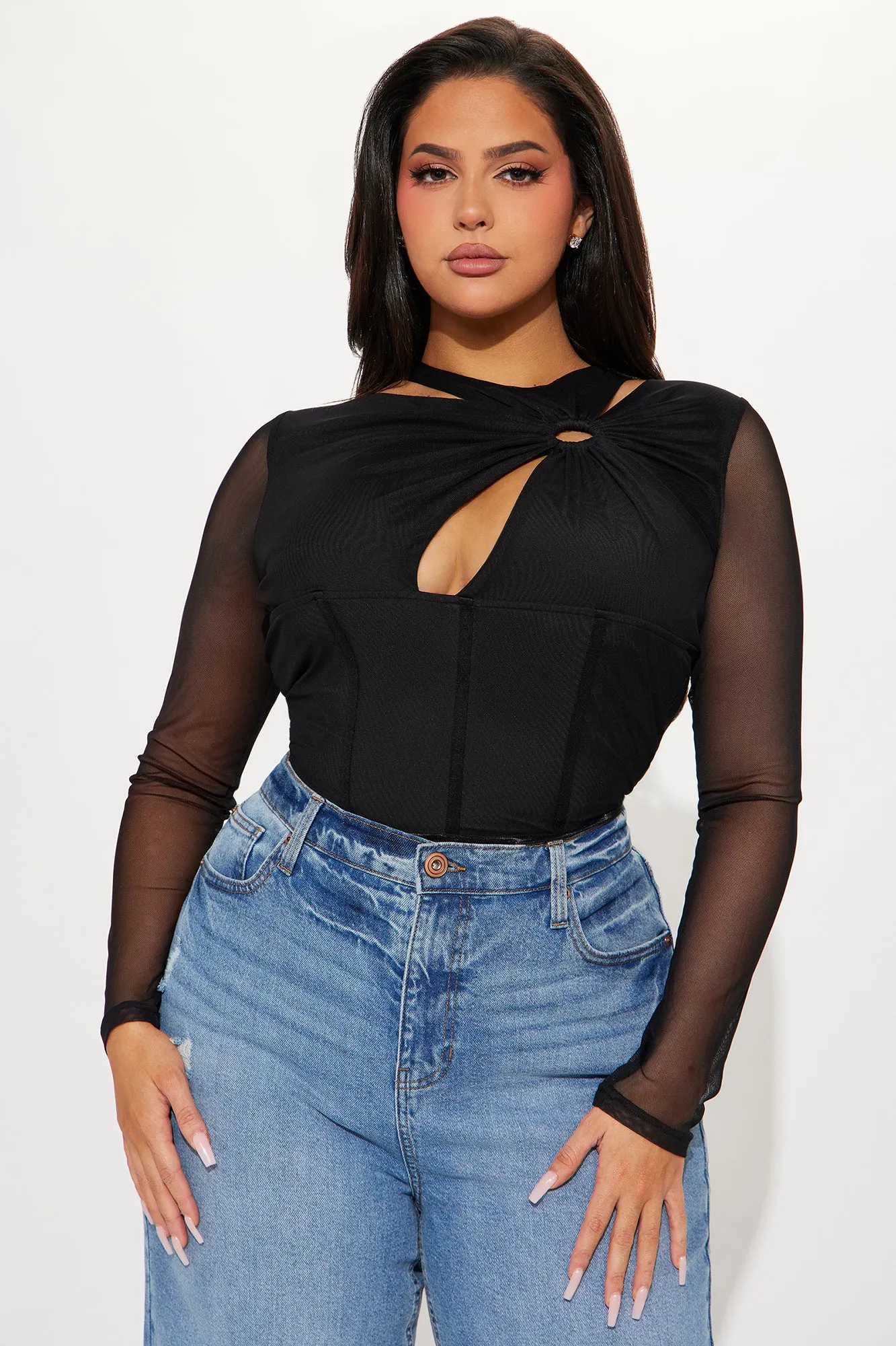 Yours Truly Mesh Corset Top - Black